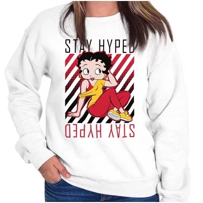 Женская толстовка с круглым вырезом Betty Boop Stay Hyped Gym Workout лицензионного белого цвета
