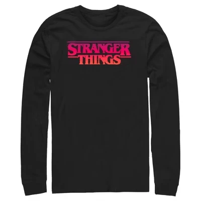 Мужской лонгслив Stranger Things, розовый логотип, черный