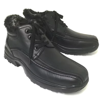 Men's Winter Boots Leather Fur Lined Lace Up Side Zipper Ankle Shoes black