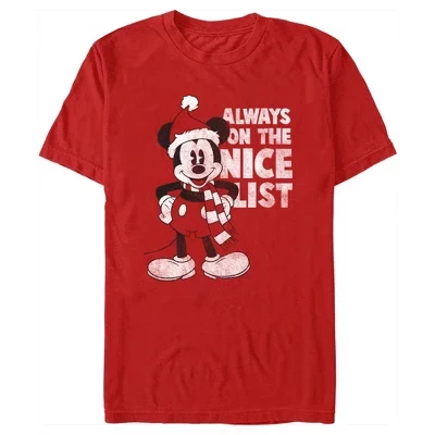 Мужская футболка Mickey & Friends Christmas Always on the Nice List с изображением Микки Мауса, красная