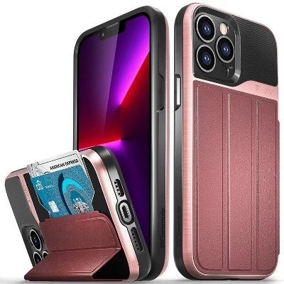 Чехол-портмоне vCommute для Apple iPhone 13 Pro Max, чехол с подставкой, кожаный держатель для карт [Защита от падения военного класса], Синий, красный