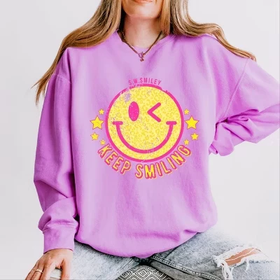 S.W.Smiley Продолжай улыбаться Счастливым лицом Легкая одежда, окрашенная в фиолетовый цвет толстовки