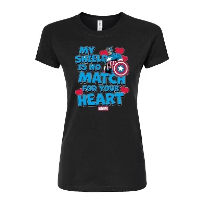 Женская футболка Captain America My Shield Valentine с приталенным рисунком, черная