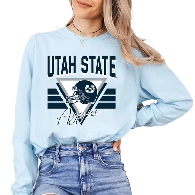 Utah State Aggies Triangle - женская одежда, окрашенная футболка с длинным рукавом и рисунком chambray