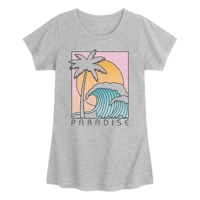 Приталенная футболка с коротким рукавом и рисунком Paradise Vacation Beach Scene серого цвета