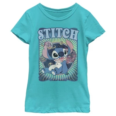 Футболка для девочки Groovy Planets Stitch синего цвета