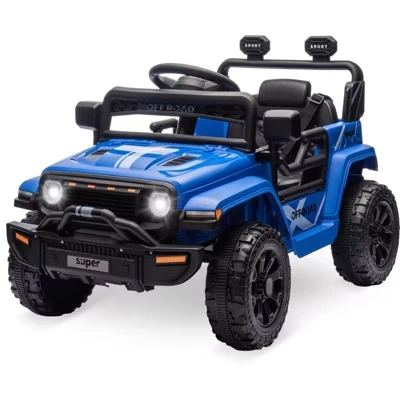 Грузовой автомобиль GARVEE 12V Ride On Truck с дистанционным управлением от родителей, музыкальным сопровождением на рулевом колесе, пружинной подвеской на 4 колеса, светодиодной подсветкой, 2 скоростями, для детей от 3 лет синий