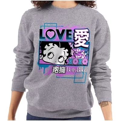 Женская толстовка с круглым вырезом в стиле кандзи Betty Boop Love XOXO, лицензированная
