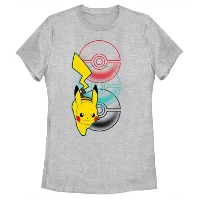 Женская футболка Pokemon «Пикачу и покеболы», серый меланж