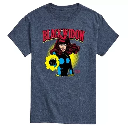 Мужская футболка с коротким рукавом и графическим принтом Black Widow с логотипом heather blue