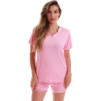 Комплект женских пижамных шорт Ultra Soft PJ Set для женщин с атласной отделкой V-образным вырезом