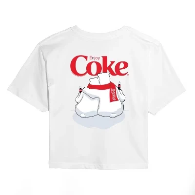 Женская укороченная футболка с изображением белых медведей Enjoy Coca-Cola белого цвета