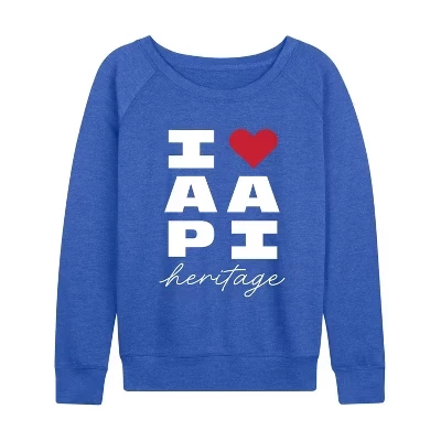 Женская рубашка с принтом в виде сердца AAPI Heritage из легкого французского махрового материала с широким вырезом и длинными рукавами.