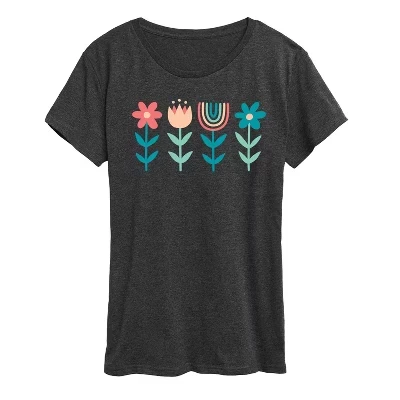 Женская футболка в скандинавском стиле Boho Flowers с коротким рукавом и графическим рисунком heather charcoal