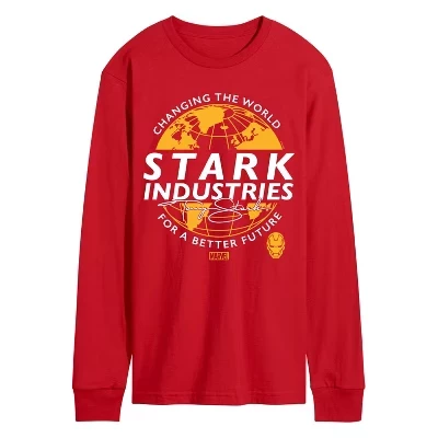 Мужская футболка с длинным рукавом Iron Man Stark Industries с графическим рисунком, красная