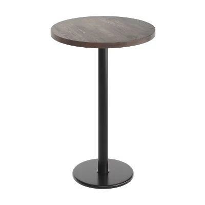 Коммерческая столешница Bennett Round из массива дерева для помещений с круглой столешницей высотой 18 дюймов и стойким к ржавчине чугунным основанием