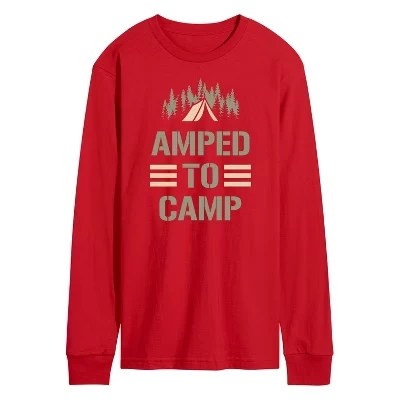 Мужская футболка с длинным рукавом Amped To Camp с графическим рисунком красного цвета