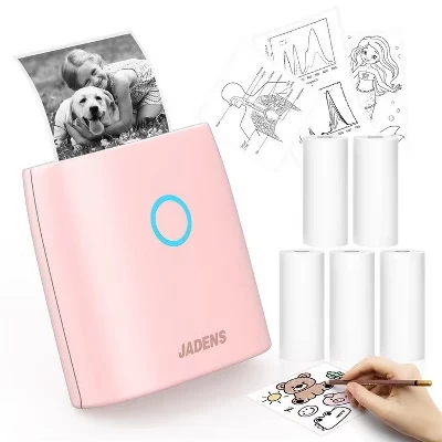 Мини–принтер для изготовления наклеек JD21 - Термопринтер Bluetooth с 5 рулонами бумаги - Производитель наклеек своими руками, подарок для детей, розовый, без чернил и бисфенола А
