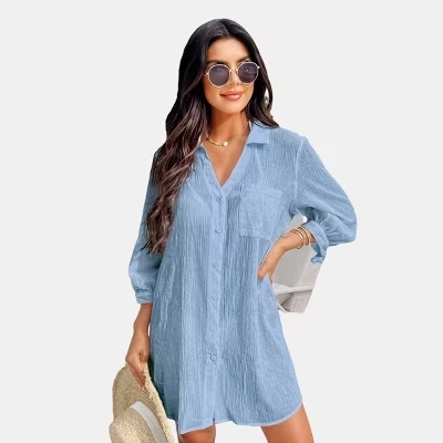 Женское платье-рубашка Cupshe Chic Navy, голубое