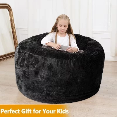 Сменный чехол Bean Bag для взрослых – Мягкий чехол, который можно стирать в машине, подходит для кресел для чтения и диванов для отдыха (наполнитель в комплект не входит) черный