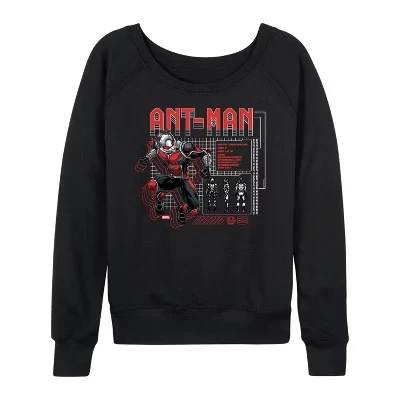Женская цифровая легкая французская махровая рубашка Ant Man с широким вырезом и длинным рукавом с графическим рисунком черного цвета