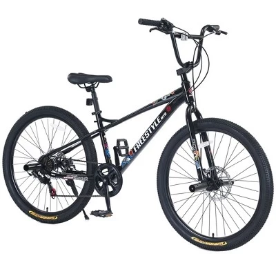 26-ДЮЙМОВЫЙ велосипед Bmx с двойными дисковыми тормозами, Детский велосипед с алюминиевыми ободами и 7-ступенчатой системой, Детский велосипед для мальчиков и девочек старше 12 лет черного цвета