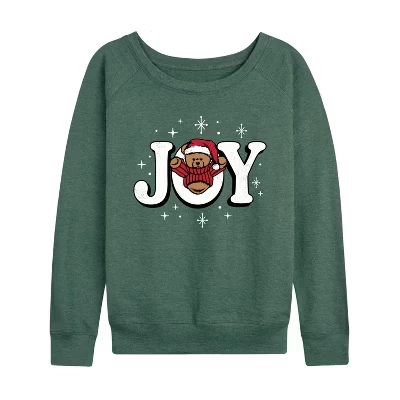 Женская легкая махровая рубашка Joy Teddy Bear с широким вырезом и длинным рукавом с графическим рисунком heather juniper
