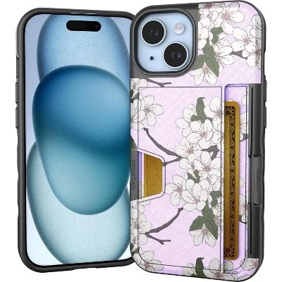 Стильный чехол-портмоне для iPhone 15 - Wallet Slayer Vol 2 с подставкой для кредитных карт very cherry blossom