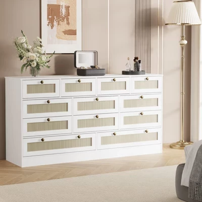 Комод SunnyFurn, 12 ящиков, под ТВ 65″, белый