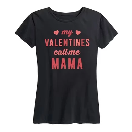 Женская футболка с коротким рукавом и рисунком My Valentine's Call Me Mama, черная