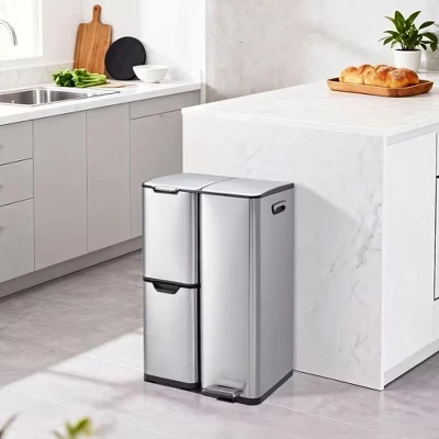 Контейнер для мусора COZONY 61 л 3-секционный, серебристый