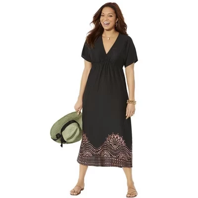 Купальники для всех Kate Cover Up Maxi Dress с V-образным вырезом (доступны большие размеры) черный