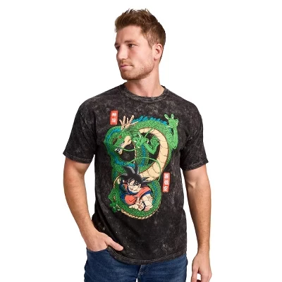 Мужская черная футболка с круглым вырезом и коротким рукавом Dragon Ball Goku & Shenron с минеральной пропиткой