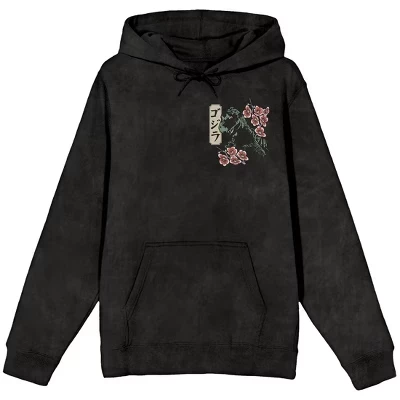 Мужская черная толстовка с капюшоном в винтажном стиле иероглифами Salt Mineral Wash Graphic Hoodie black