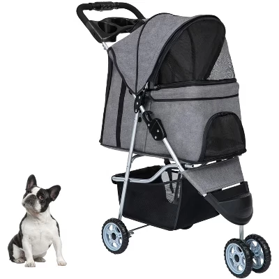 Прогулочная коляска для собак и кошек Pet Strolle Dog Cat Jogger для средних и маленьких собак, дорожная коляска для кошек с поворотными колесами на 360 °, Большая корзина для хранения серого цвета