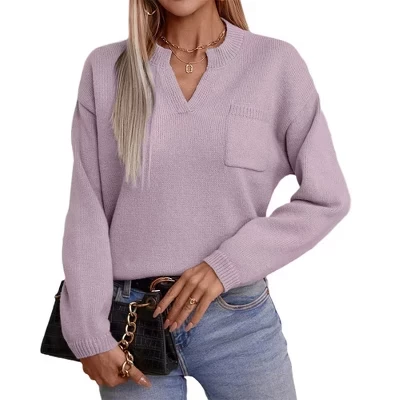 Женский свитер Yesfashion с V-образным вырезом, розовый