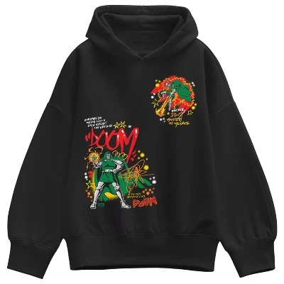 Women's -  - Doom Graffiti Oversized Fleece Hoodie Sweatshirt black