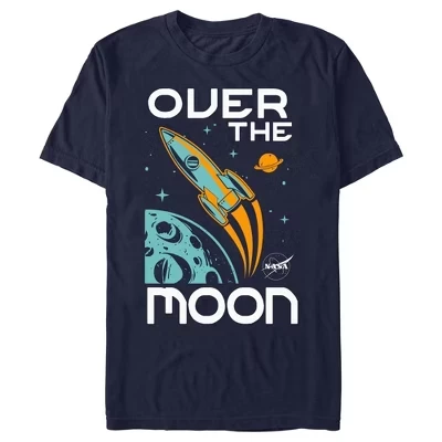 Мужская футболка Over the Moon с космическим кораблем синего цвета