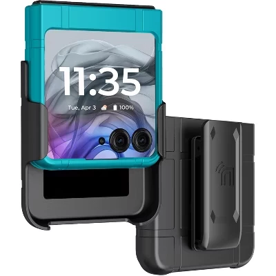 Комбинированный чехол для Motorola RAZR (2024/2025) - Тонкий корпус и кобура с зажимом для ремня бирюзового цвета