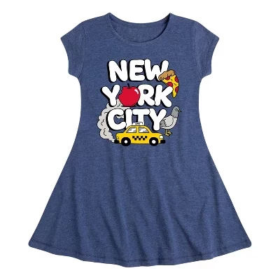 Платье с графическим принтом в стиле нью-Йоркского городского коллажа heather navy Fit & Flair