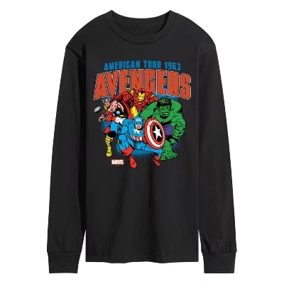 Мужская футболка Avengers American Tour с длинным рукавом и графическим рисунком, черная