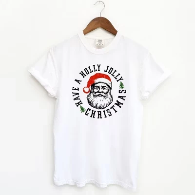Женская футболка с коротким рукавом Holly Jolly Santa, окрашенная в белый цвет