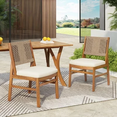 Обеденный стул Avery Patio из дерева акации в деревенском стиле с плетеной спинкой и подушкой (комплект из 2 предметов) коричневый