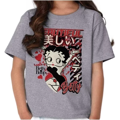Детская футболка Betty Boop в стиле Кандзи для красивых девочек, лицензированные белые футболки