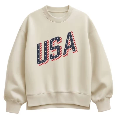 Женская толстовка с надписью USA Letters Oversize из флиса кремового цвета