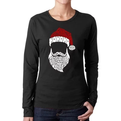 Feliz Navidad Santa Claus - Женская футболка с длинным рукавом в стиле Word Art, черная