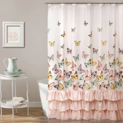 Детская шторка для душа lush decor с бабочками, розовая