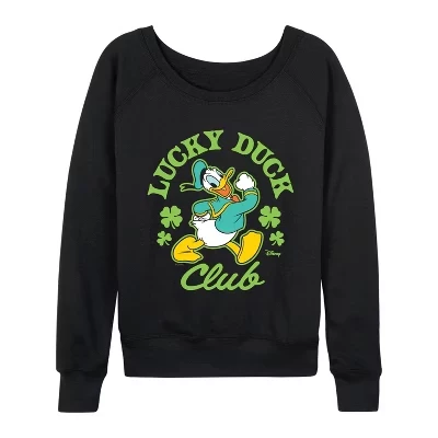 Женская рубашка Lucky Duck Club из легкого французского махрового материала с широким вырезом и длинным рукавом, черная с графическим рисунком.