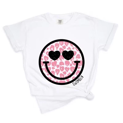 S.W.Smiley Leopard Heart Eyes Smiley - Женская одежда, окрашенная футболка с рисунком белого цвета