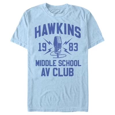 Мужская футболка Hawkins AV Club 1983 светло-голубого цвета